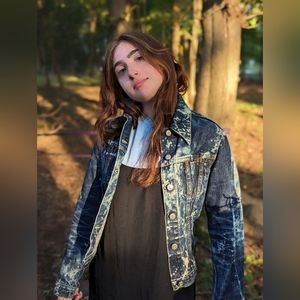 Bleach dyed denim jean jacket size small retro boho hippie 80s